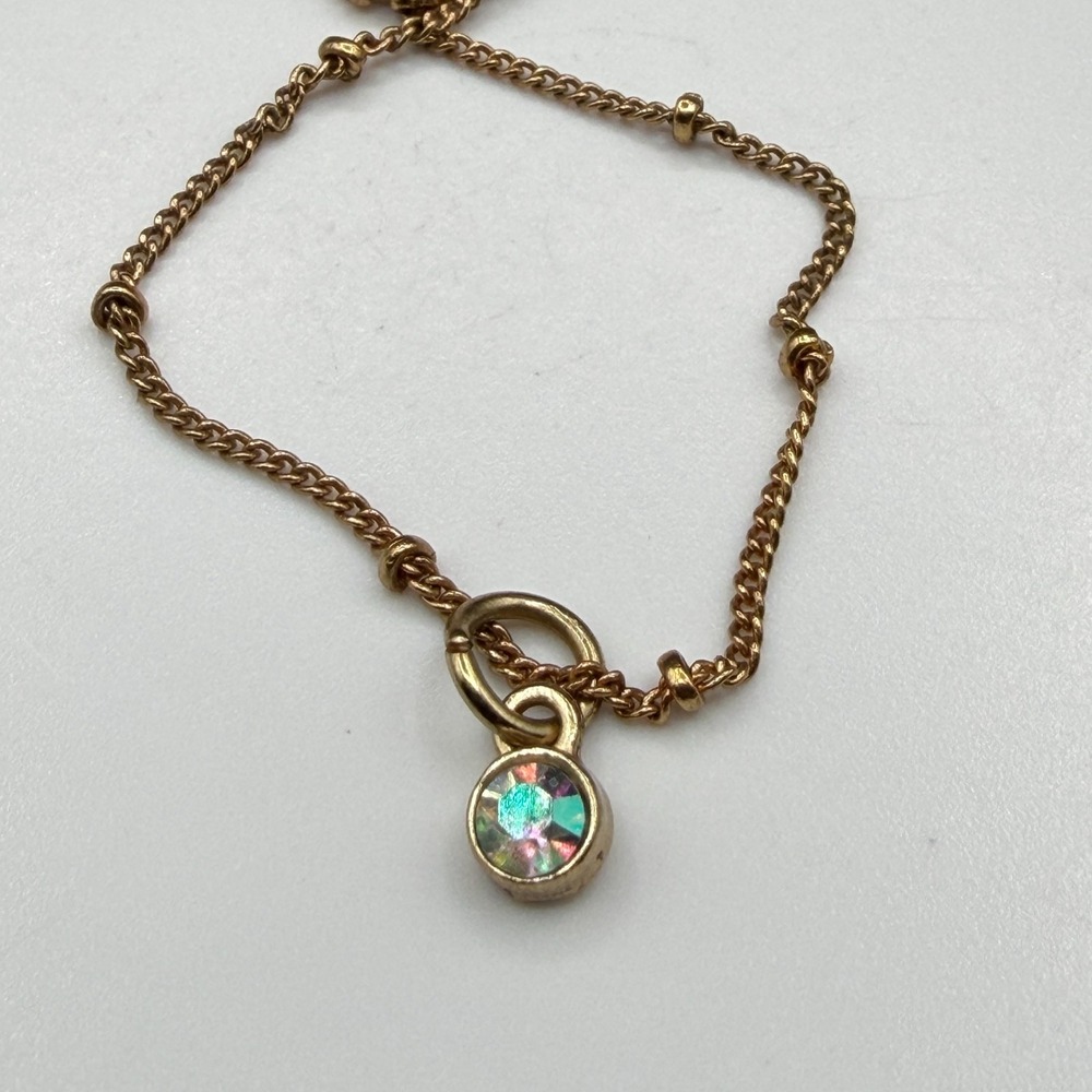 Gold Tone Aurora Borealis Crystal Pendant Station Chain Necklace Dainty Jewelry